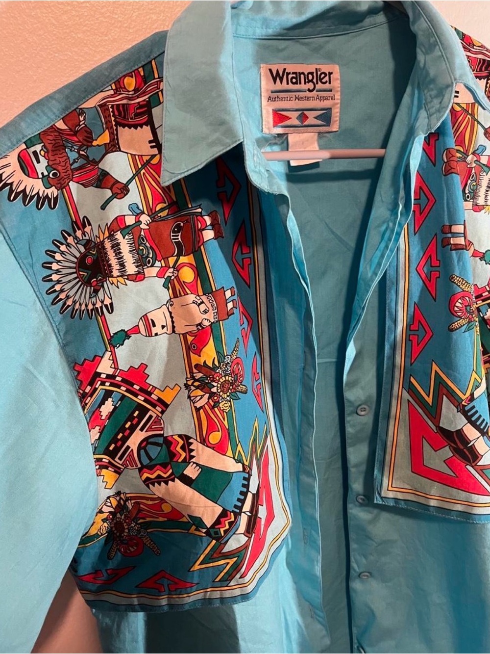 Rare Wrangler Vintage 80’s Western Button-Up Navajo-Inspired Print Large